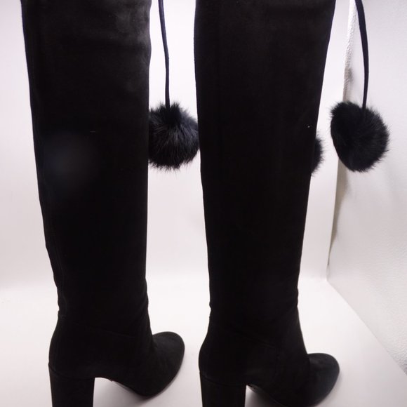 MICHAEL KORS MK Remi Suede Rabbit Fur Pom Pom Block Heel New In Box Size 8 - Picture 5 of 6